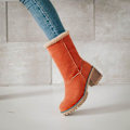 Miniatyrbillede 5 af 5: Dame Vinterstøvler Korte Sne Flock Varme Støvletter Sko Slip On Korte Ankel Chunky Hæl Støvler Orange 42