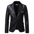 Miniatyrbillede 1 af 2: Læder Blazer Til Mænd Pu Lammeskind Brun Læder Herre Blazer M