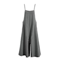 Miniatyrbilde 3 av 4: Plus Size Dame Bomull Lin Buksedress Jumpsuit Playsuit Vide Ben Overalls Bukser Gray 3XL