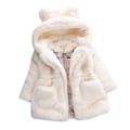 Miniatyrbillede 1 af 3: Børn Piger Vinter Fluffy Faux Pels Hættefrakke Fleece Tyk Varm Jakke Overtøj White 2-3 Years