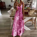 Miniatyrbillede 2 af 3: Dame Casual Sommer Boho Maxi Kjole Spaghetti Strop Ærmeløs Blomsterprint V-Hals Strand Lang Sommerkjole Plus Størrelse Rose Red 4XL