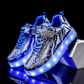 Miniatyrbilde 1 av 5: Barn To Hjul Lysende Selvlysende Joggesko Rød Rosa Blå LED Lys Rulleskøyte Sko Barn LED Sko Gutter Jenter USB Lading Q8- blue 39