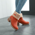 Miniatyrbillede 2 af 5: Dame Vinterstøvler Korte Sne Flock Varme Støvletter Sko Slip On Korte Ankel Chunky Hæl Støvler Orange 42