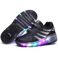 Miniatyrbild 1 av 5: Led Light Up Roller Shoes Dubbelhjul USB Laddningsbara Skridskor Svart/Rosa Black 30