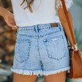 Miniatyrbild 4 av 5: Dam Knapp Hög Midja Tofs Denimshorts Trasiga Fållade Sommarshorts Hotpants M