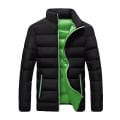 Miniatyrbillede 1 af 5: Herre Fiber Dun Polstret Fuld Lynlås Kort Frakke Vindtæt Vinter Dunjakke Black Green 5XL