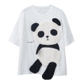 Miniatyrbilde 1 av 5: Sommer T-skjorte for kvinner, koreansk stil, løs sommer T-skjorte med halve ermer for innendørsaktiviteter eller daglig bruk White 2XL