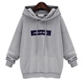 Miniatyrbillede 4 af 5: Dame Printet Hættetrøje Med Frontlomme Afslappet Vinter Sweatshirt Løs Pasform Light Grey L