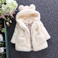 Miniatyrbillede 2 af 3: Børn Piger Vinter Fluffy Faux Pels Hættefrakke Fleece Tyk Varm Jakke Overtøj White 3-4 Years