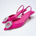 Miniatyrbillede 1 af 4: Damesko Spids Tå Lav Pink Diamant Sko Lav Hæl Bag Damesko red heel 35