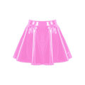 Miniatyrbilde 5 av 5: Dame Usynlig Glidelås A-linje Kort Mini Skjørt Blankt Patentlær Utsvingt Miniskjørt Klubb Bar Stangdans Performance Kostyme Pink XL