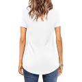 Miniatyrbilde 2 av 3: Dame Ensfarget Kort Ermet T-skjorte Casual V-hals Sommer Topper Bluse White XL
