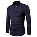 Miniatyrbillede 1 af 3: Herre Ensfarvet Knap-op Formelle Skjorter Langærmet Slim Fit Revers Skjorte Business Toppe Black M