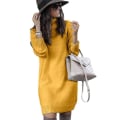 Miniatyrbilde 2 av 3: Dame Turtleneck Genser Kjole Langermet Jumper Kjoler Yellow L
