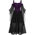 Miniatyrbillede 1 af 5: Maxikjole med sommerfugleærmer til kvinder, middelalder punk gotisk tøj, sexet Halloween kostume, kjoler med kolde skuldre og korset A-purple Small
