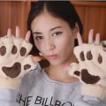 Miniatyrbild 5 av 5: Kattflicka öppna finger katt tass varma handskar förtjockade fluff handformad borste halvfingerhandskar White Average size