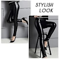 Miniatyrbillede 2 af 4: Strækbare Pu Læder Push Up Leggings Damer Tykke Fleeceforede Vinter Tights Bukser S