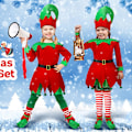 Miniatyrbild 3 av 5: Jultomte Cosplay Kostym För Barn Flickor Julparty Cosplay Kläder Klänning Strumpor Skor Hatt Set Högtidlig Maskerad 3-10 År 7-8 Years