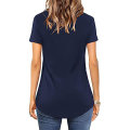 Miniatyrbilde 2 av 3: Dame Ensfarget Kort Ermet T-skjorte Casual V-hals Sommer Topper Bluse Dark Blue M