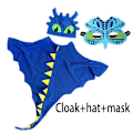 Pikkukuva 1 / 2: Dinosaurusviitta, hattu ja naamio lasten esiintymisasu Halloween- ja joulukäyttöön, cosplay-vaatteet Dark Blue