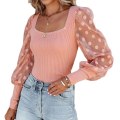 Pikkukuva 1 / 5: Naisten toppi, neliöpääntie, pallohihat, pitkähihainen, slim fit, neulottu, ribbineulottu paita Pink M