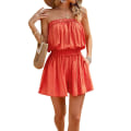 Miniatyrbild 1 av 5: Dam Off Shoulder Playsuit Axelbandslös Vidbenta Shorts Jumpsuit Lämplig För Strandkläder Red XL