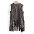 Miniatyrbillede 2 af 4: 1970'er Dame Tassel Ærmeløs Revers Vest 70'er Hippie Faux Suede Frynset Veste Jakke Cardigan Grey M