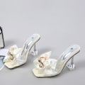 Miniatyrbild 4 av 5: Transparenta Damslippers Sommar Mode Rosa Rosett Designer Sandaler Transparenta Klackar Beige 41