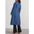 Pikkukuva 2 / 5: Naisten Vintage Midi Pitkä Farkkutakki, Väljä Malli, Kaksinappinen Denim-trenssi Vyöllä Denim Blue Medium