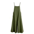 Miniatyrbillede 3 af 4: Plus Size Dame Bomuld Hør Dungarees Jumpsuit Playsuit Bred Ben Overalls Bukser Army Green M