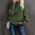 Pikkukuva 2 / 4: Naisten villapaita, kaapelikuvioitu lyhtymäinen hiha, ulkoiluun, treffeille ja ostoksille Army Green XL