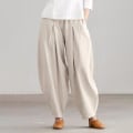 Miniatyrbillede 4 af 5: Dame Bomuld Hør Look Harem Bukser Løse Ali Baba Lange Bukser Plus Størrelse Apricot 2XL