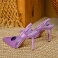 Miniatyrbillede 2 af 2: Franske Designer Dame Pink Høje Hæle, Tynde Høje Hæle Mules Slanke Hæle Elegante Sandaler Sko Purple 38