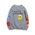 Miniatyrbillede 1 af 2: Herre- og damepar tøj Kanye sweater trendy mærke smiley print løs rund hals herre- og dame fleecejakke gray M