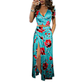 Miniatyrbillede 1 af 2: Dame V-hals Ferie Nederdel Sæt Print Crop Top Og Nederdele 2-delt Sæt Høj Talje Dragt Green Red Flower M