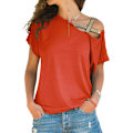 Miniatyrbillede 1 af 2: Dame Cross Cold Shoulder T-shirt Sommer Afslappet Stilfuld Kortærmet Tee Bluse Løse Toppe Plus Size Orange 4XL
