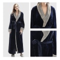 Miniatyrbilde 3 av 4: Dame Morgenkåpe Badekåpe Varm Myk Fleece Lang Kåpe Nattkjole Dark Blue L