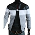 Miniatyrbillede 1 af 3: Bomberjakke til mænd Biker Lynlås Jakke Patchwork Overtøj Toppe Light Grey 2XL