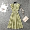 Miniatyrbillede 2 af 5: Dame Polkaprikket Kjole Plus Size Print Lang Kjole Til Strandbrug Green And White Dots XL