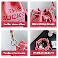 Miniatyrbild 4 av 4: Bucket Bag Dam Pu Läder Justerbar Dragsko Handväska Tote Crossbody Axelväska Pink