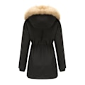 Miniatyrbilde 3 av 5: Tykk hetteparkas for kvinner, vindtette fleeceforede jakker med lommer Black 2XL