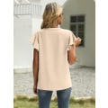 Pikkukuva 5 / 5: Naisten kesäinen rento halkio V-kaula-aukkoinen sifonkipusero löysä tunika lyhythihaiset topit 07light Khaki XLarge
