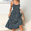 Miniatyrbillede 4 af 5: Dame Sommer Prikket Midi Kjole Ferie Bælte Strand Swing Løs Sommerkjole Dark Green M