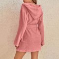 Miniatyrbilde 5 av 5: Vinter og høst fuzzy badekåpe dame korallfleece hjemmeklær hette åpen front med belte Gray M