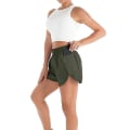 Miniatyrbilde 2 av 4: Elastiske lagdelte yogashorts for kvinner, sommer, avslappet, løse, ensfargede sportsshorts Green M