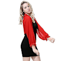 Miniatyrbild 2 av 3: Dam Mesh Chiffong Bolero Kofta Långärmad Transparent Kort Cardigan Toppar Sommar Red