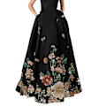 Miniatyrbilde 1 av 4: Elastisk midje blomsterprintet plissert A-linje maxi-skjørt for kvinner Black L
