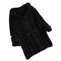 Miniatyrbillede 1 af 5: Plus Size Efterår Vinter Dame Langærmet Hætteklædte Plysset Fluffy Hættetrøjer Fleece Pullover Pyjamas Løs Black XL