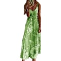 Miniatyrbillede 1 af 3: Dame Casual Sommer Boho Maxi Kjole Spaghetti Strop Ærmeløs Blomsterprint V-Hals Strand Lang Sommerkjole Plus Størrelse Green 4XL