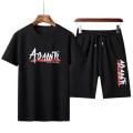Miniatyrbillede 1 af 2: Herre Gymnastik Sport Træningsdragt Jogger Kortærmet T-shirt Toppe Shorts Sæt Black 2XL